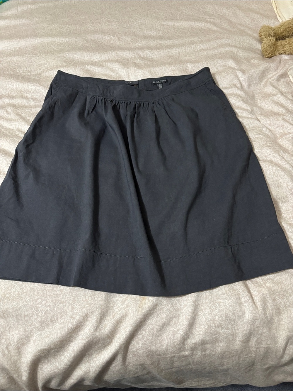 Eileen Fisher Charcoal A-Line Gathered Waist Skirt